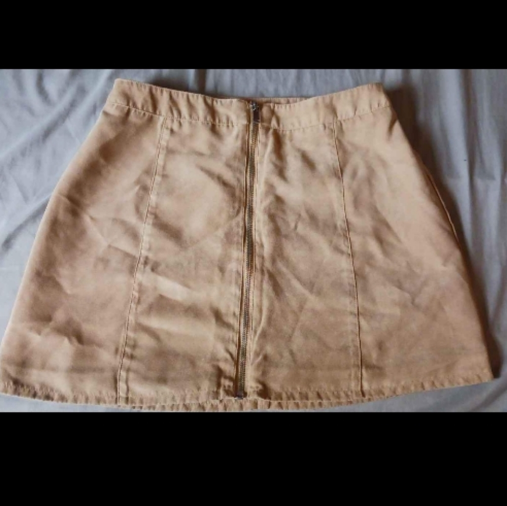 Divided H&M Size 8 Beige Full Front Zipper Mini Skirt